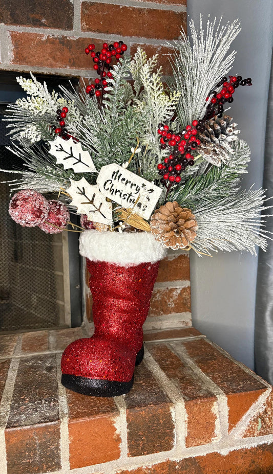Glitter Santa Boot Centerpiece