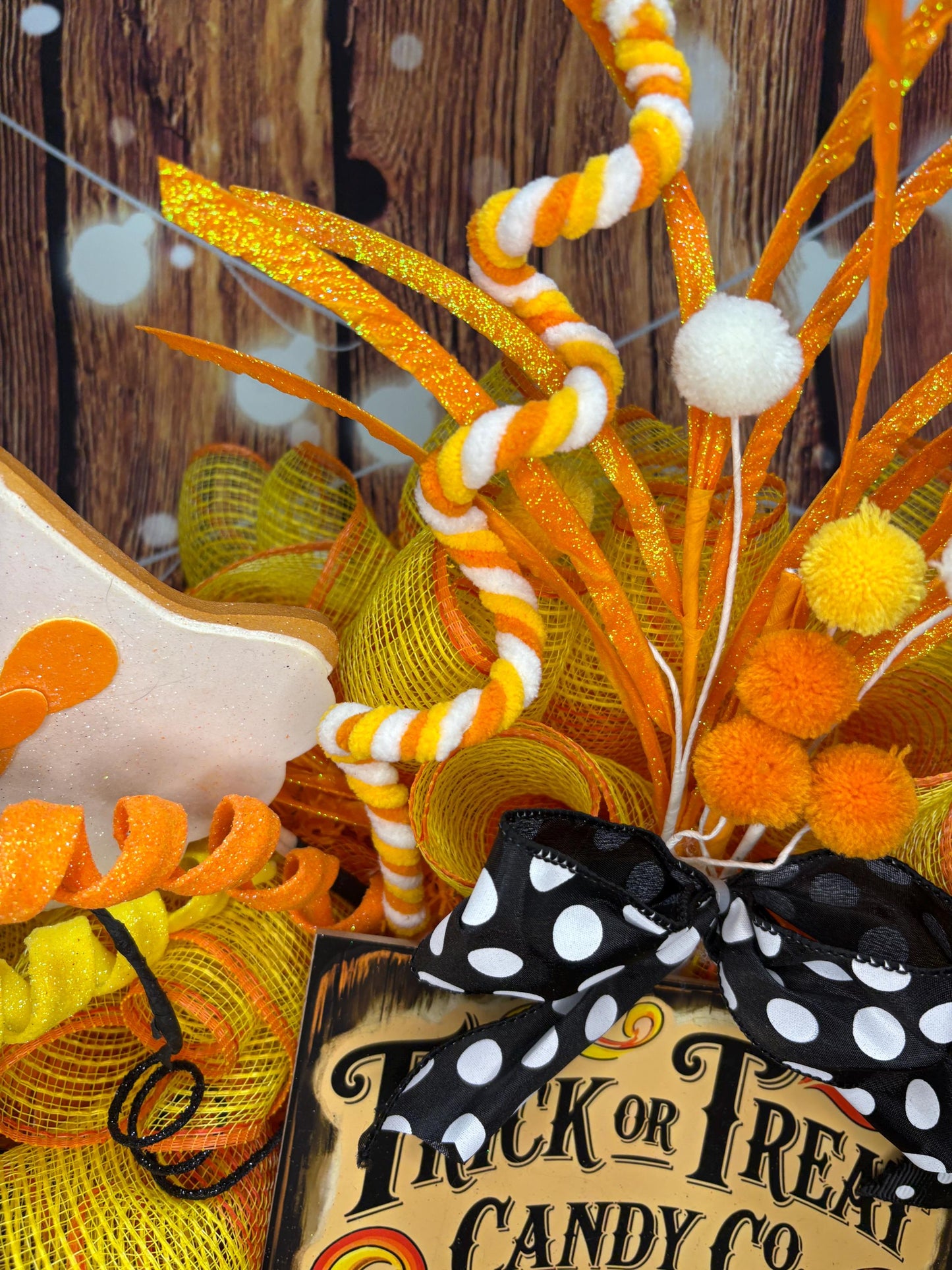 Halloween Trick or Treat Candy Corn Ghost Wreath