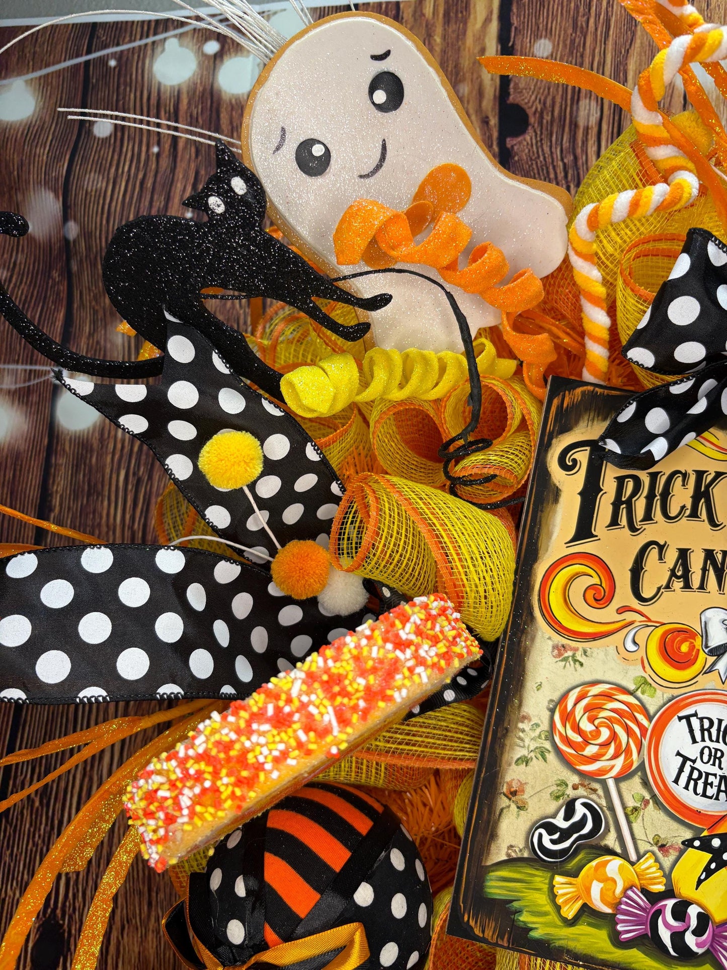 Halloween Trick or Treat Candy Corn Ghost Wreath