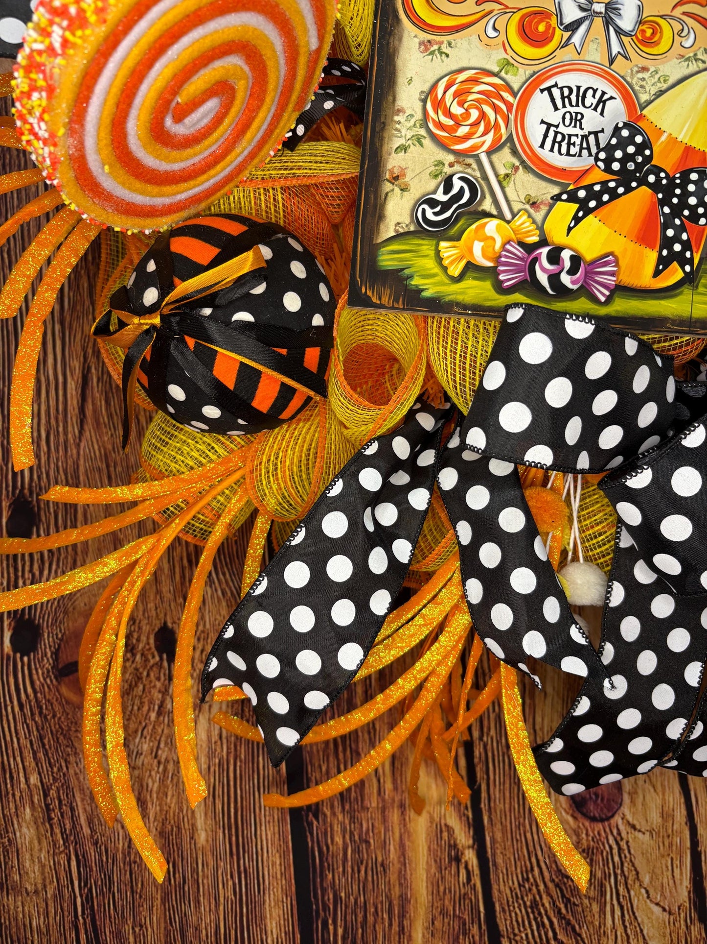 Halloween Trick or Treat Candy Corn Ghost Wreath