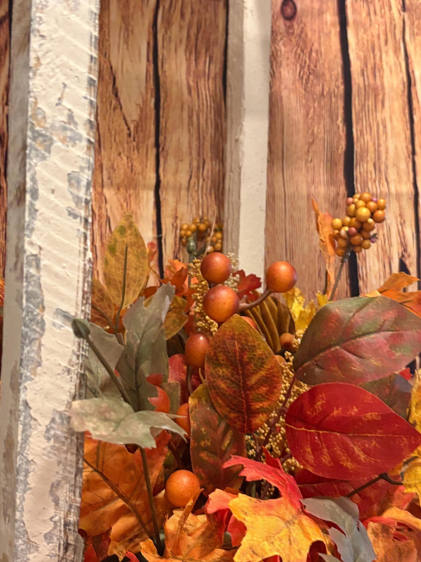 Rustic Farmhouse Fall Lantern Centerpiece - Velvet Pumpkin and Autumn Leaves