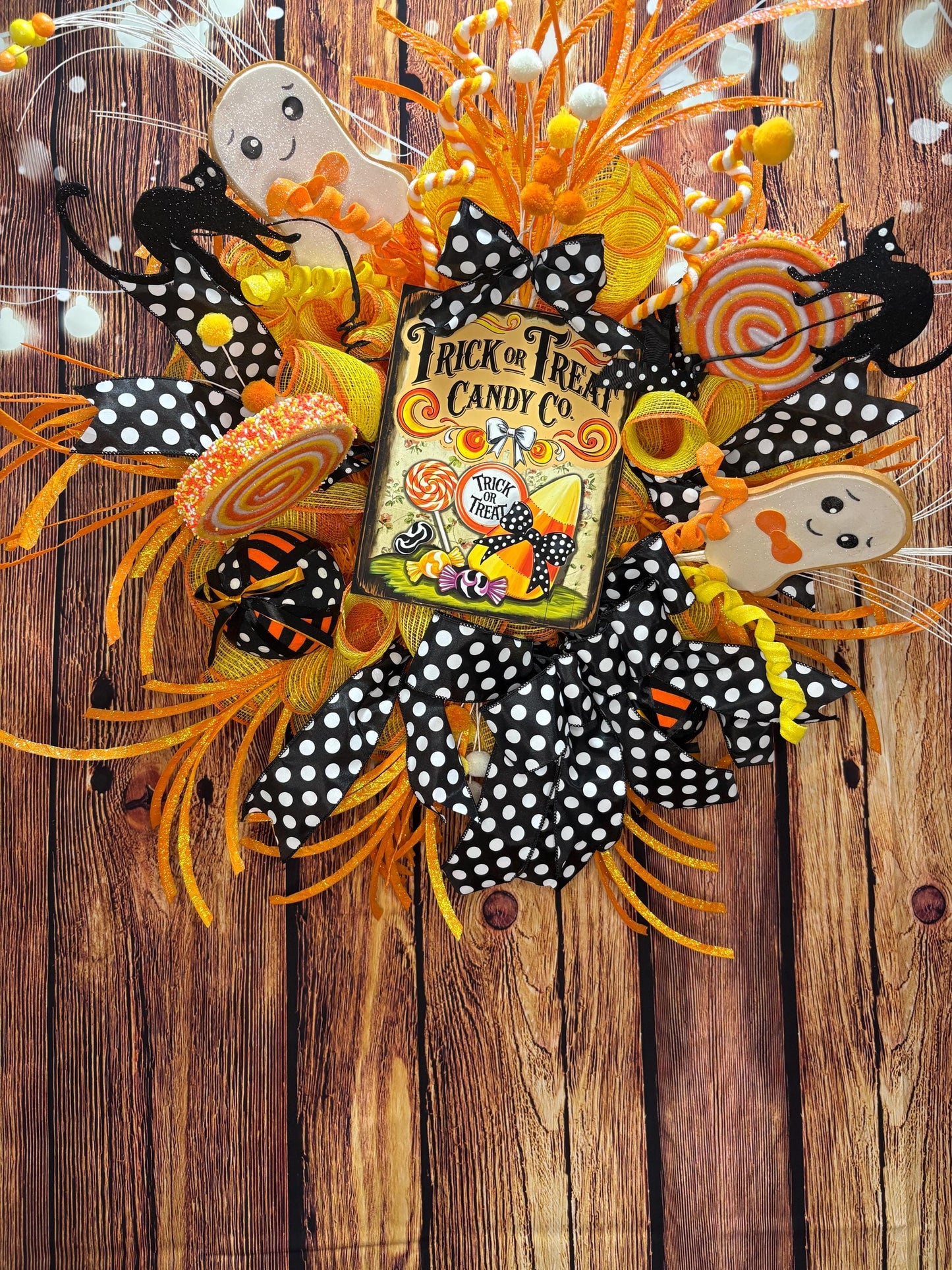 Halloween Trick or Treat Candy Corn Ghost Wreath