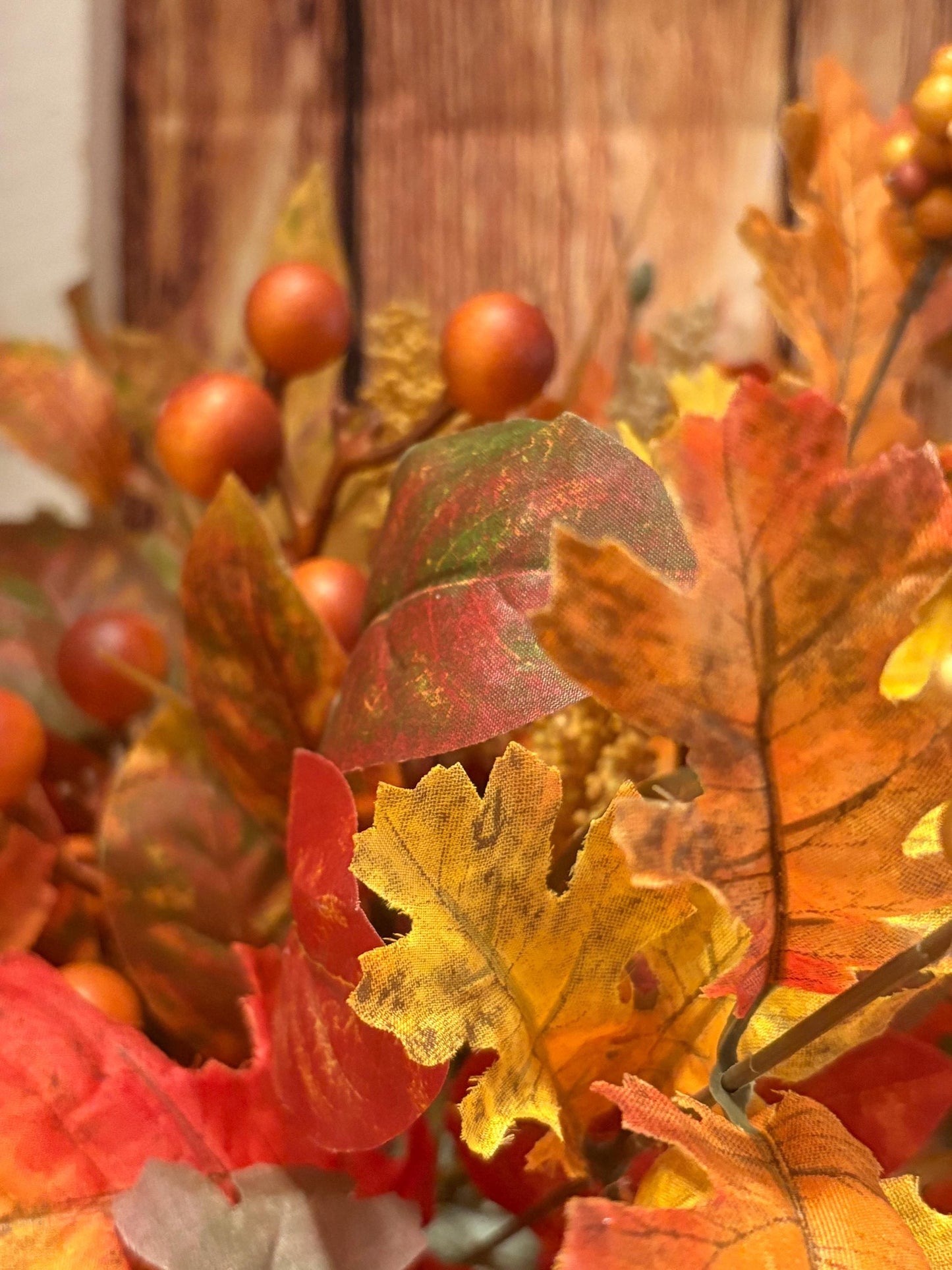 Rustic Farmhouse Fall Lantern Centerpiece - Velvet Pumpkin and Autumn Leaves