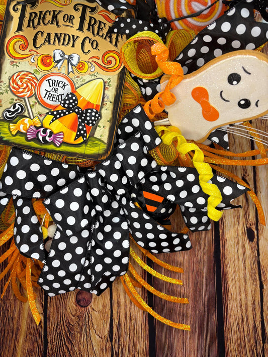 Halloween Trick or Treat Candy Corn Ghost Wreath