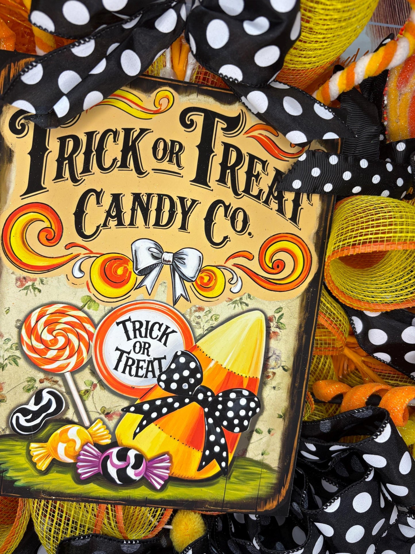 Halloween Trick or Treat Candy Corn Ghost Wreath