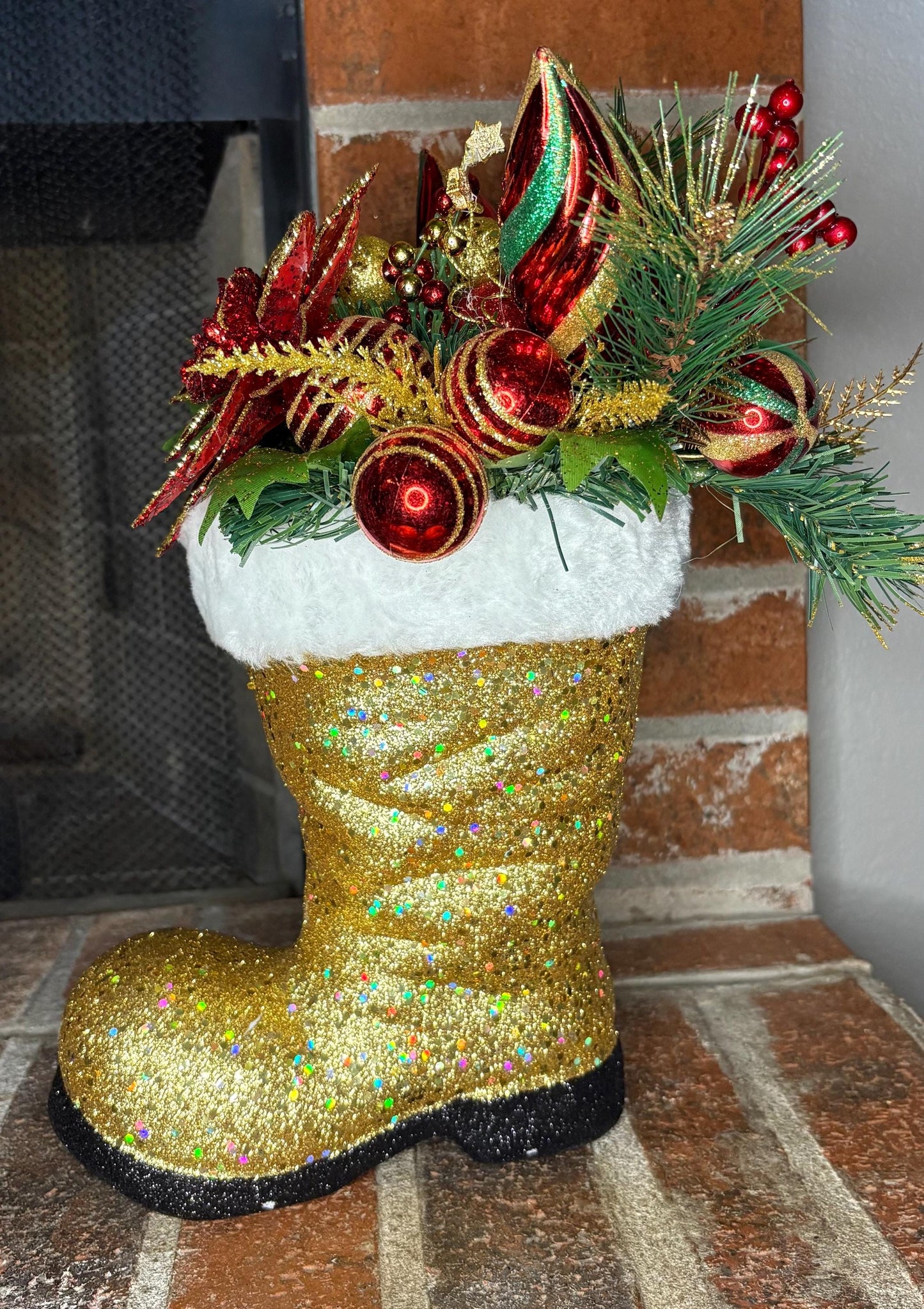 Gold Glitter Santa Boot Centerpiece